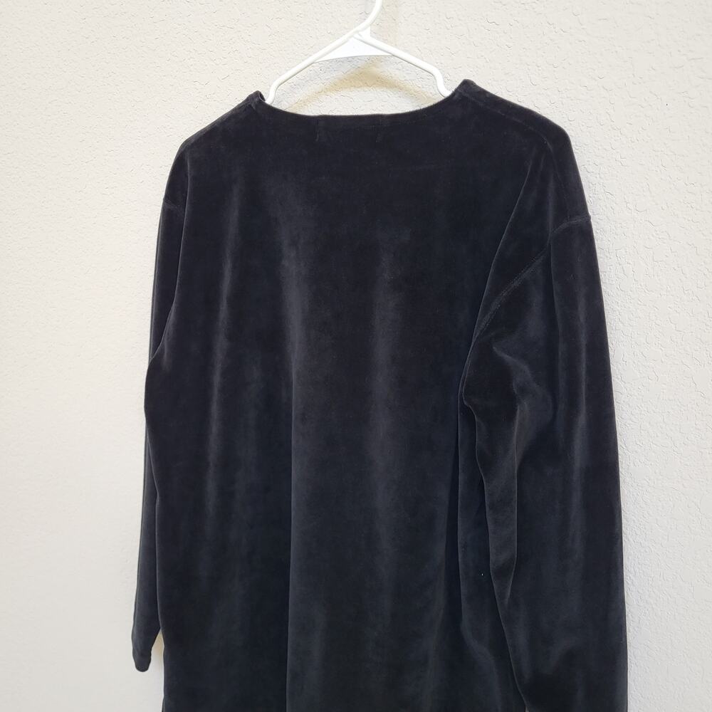 Vintage Velour Top 90s Jones Wear Womens Medium Black Long Sleeve Oversize - Picture 9 of 10